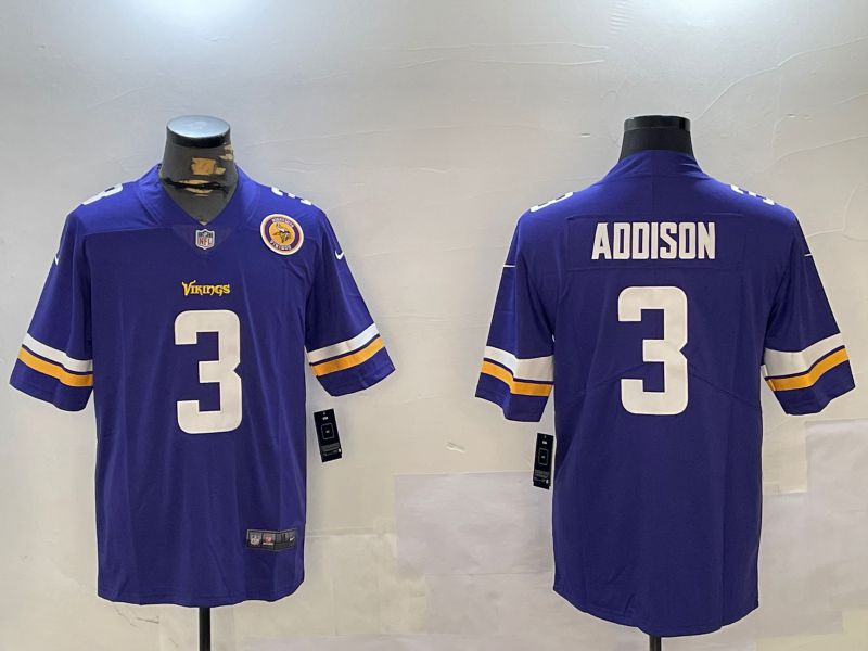 Men Minnesota Vikings #3 Addison Purple Second generation 2024 Nike Limited NFL Jersey style 2